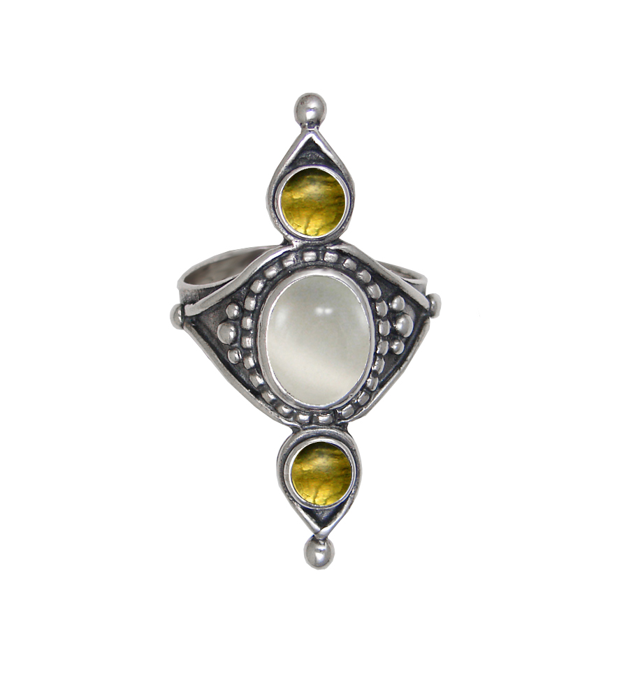 Sterling Silver Royal Ring With White Moonstone And Citrine Size 10